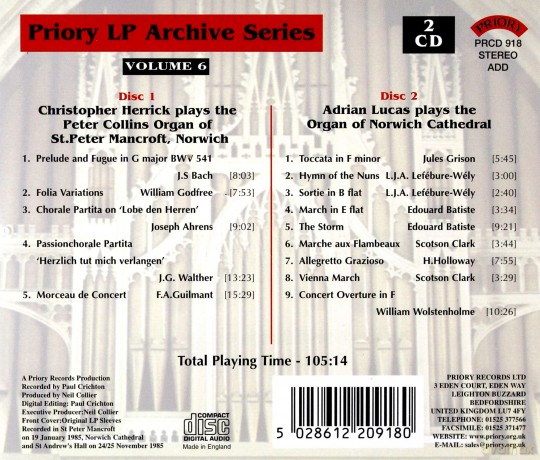 Christopher Herrick: Lp Archive Series - 6 Organ Music From St.Peter Mancroft. Norwich [CD]