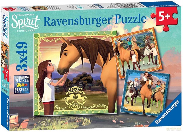 RAVENSBURGER 3x49 el. Spirit Duch Wolności Przygody na koniach [PUZZLE]