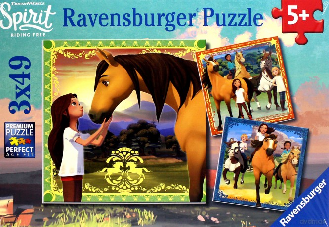RAVENSBURGER 3x49 el. Spirit Duch Wolności Przygody na koniach [PUZZLE]