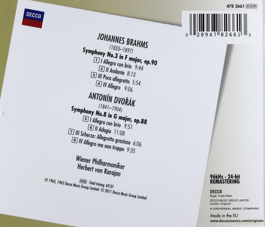 Herbert Von Karajan: Brahms: Symph.3, Dvorak: Symph.8 (Originals) [CD]