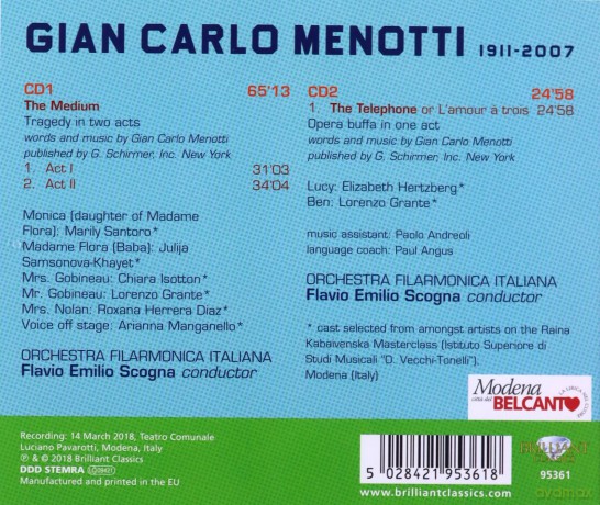 Italian Po: Menotti/The Medium The Telephone [2CD]