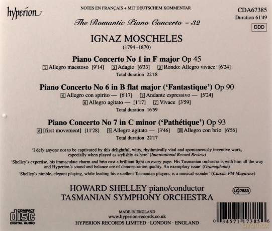 Tasmanian Soshelley: Moschelespiano Concertos Nos167 [CD]