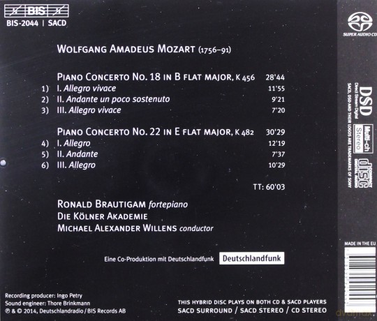 Brautigamkolner Akademie: Mozartpiano Ctos Nos 1822 [CD]