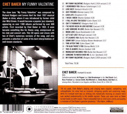 Chet Baker: My Funny Valentine (20 Tracks) (Photographs By William Claxton) [CD]