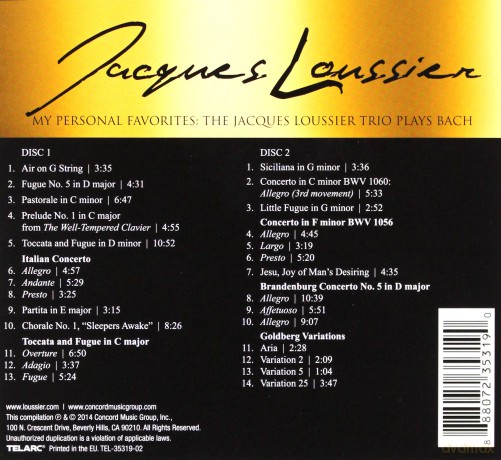 Jacques Loussier: My Personal Favorites: The Jacques Loussier Trio Plays Bach [2CD]