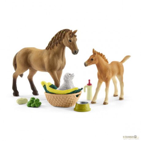 Schleich 42432 Zestaw pielęgnacyjny Quarter koń + źrebię [FIGURKA]