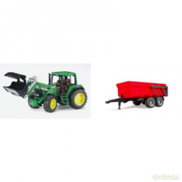 Traktor John Deere 6920 z ładowaczem czołowym i z przyczepą wywrotką czerwoną 01127
