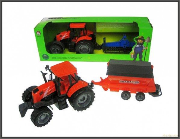 Traktor z maszyną 43 cm 2rodzaje siewnik, rozdrabniacz.