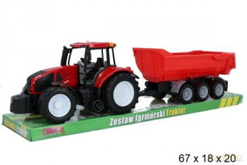 Traktor z przyczepą pod kloszem