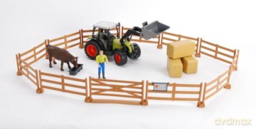 Zestaw Traktor Claas Nectis 267F z figurką krowy i rolnika + akcesoria