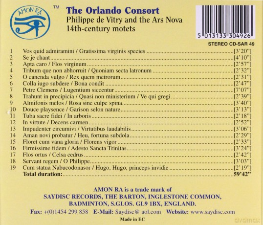 Orlando Consort: Phillipe De Vitry And The Ars Nova [CD]