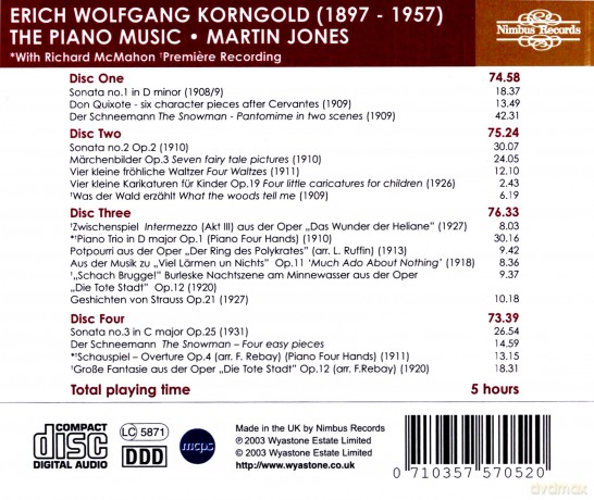 Eric Korngold: Piano Music - Martin Jones [4CD]