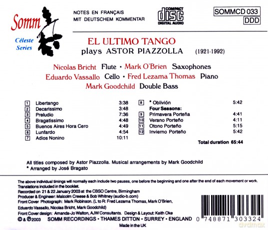 El Ultimo Tango: Plays Astor Piazzolla [CD]
