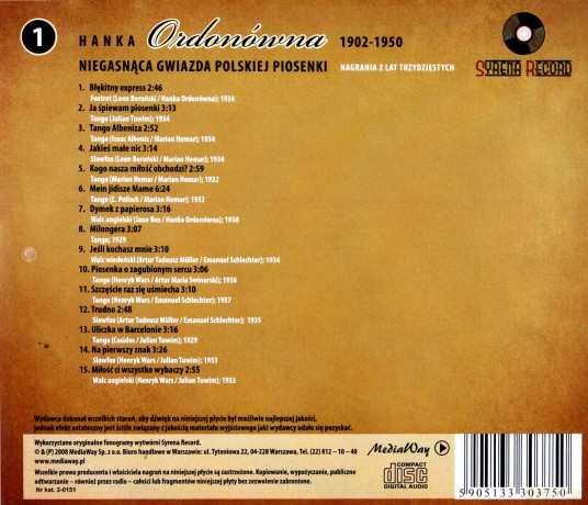 Syrena Record 1: Hanka Ordonówna: Niegasnąca gwiazda polskiej piosenki [CD]