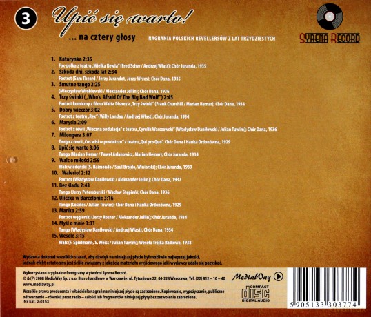 Syrena Record 3: Upić się warto... na cztery głosy. Nagrania polskich revellersów z lat trzydziestych [CD]