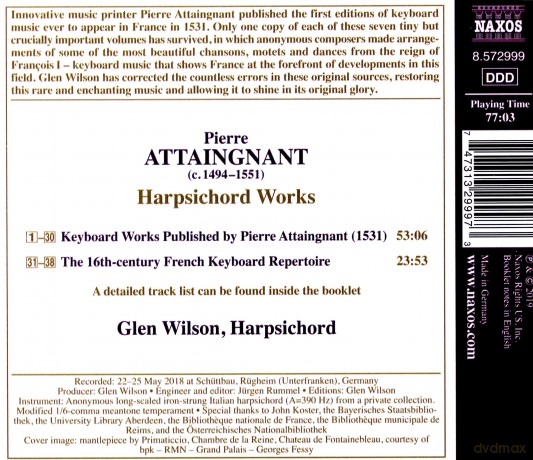 Glen Wilson: Pierre Attaingnant: Harpsichord Works [CD]