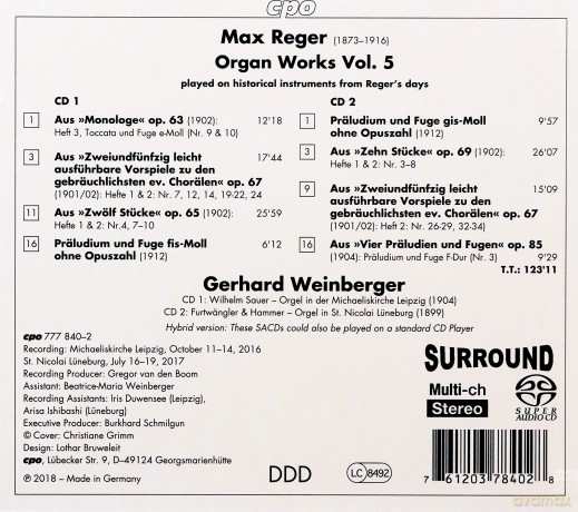 Gerhard Weinberger: Reger/Organ Works - Vol 5 [2CD]