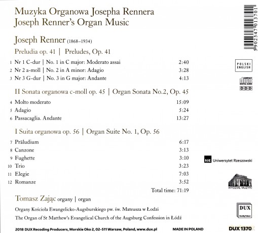 Tomasz Zajac: Renner: Organ Music [CD]