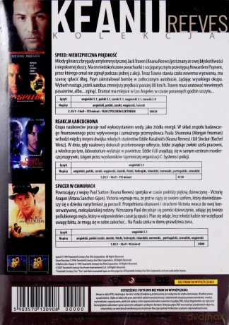 Gwiazdy kina: Keanu Reeves - Speed / Reakcja łańcuchowa / Spacer w chmurach BOX [3DVD]