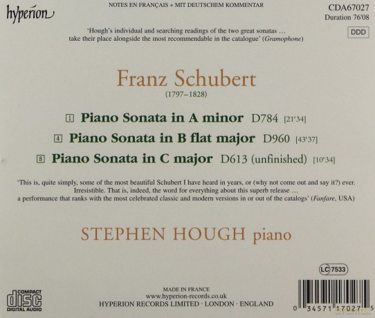 Stephen Hough: Schubertpiano Sonatas [CD]