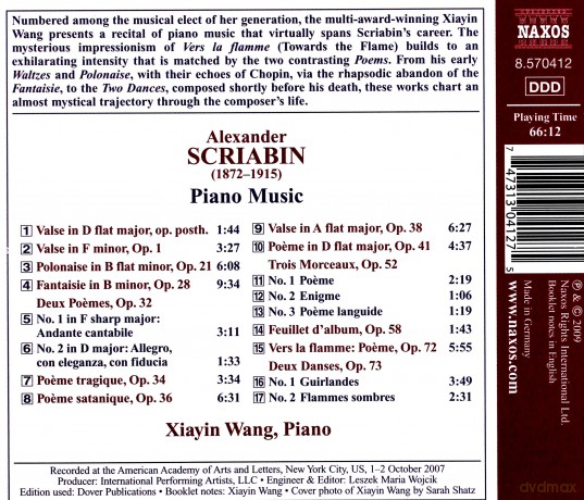 Xiayin Wang: Scriabinpiano Music [CD]