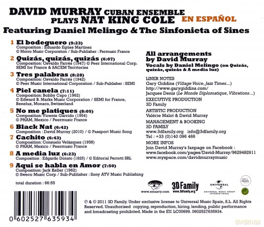 David Murray Cuban Ensemble: PLays Nat King Cole En Espagnl [CD]