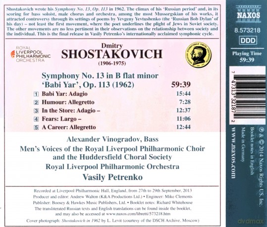 Rlpopetrenko: Shostakovichsymphony No 13 [CD]