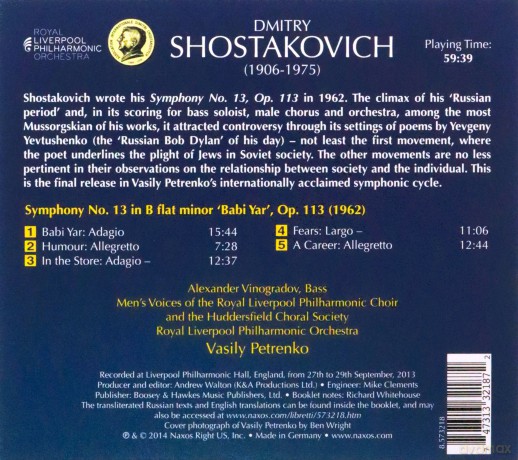 Rlpopetrenko: Shostakovichsymphony No 13 [CD]