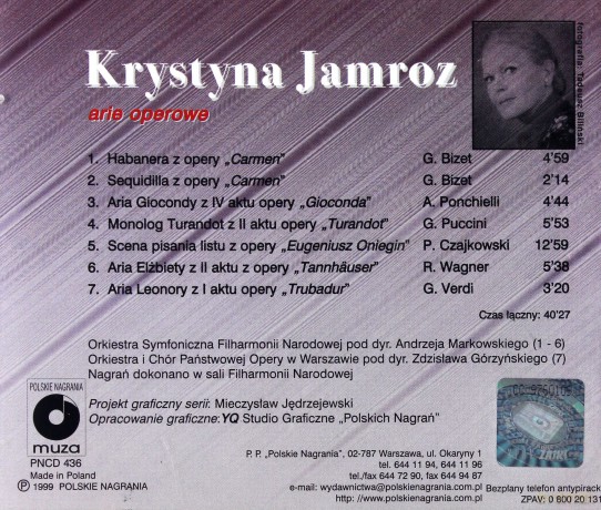 Krystyna Jamroz: Arie Operowe [CD]