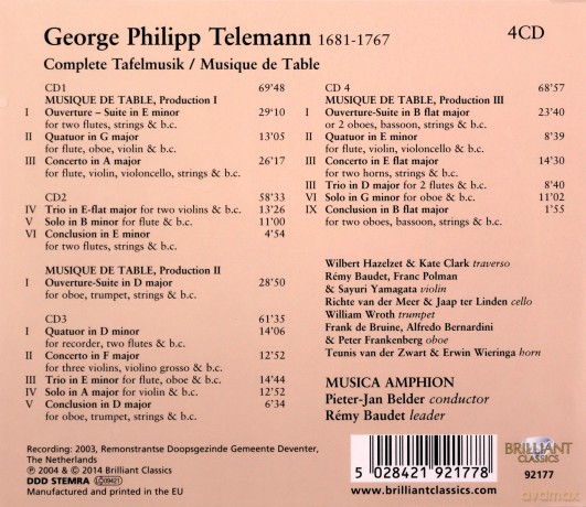 Musica Amphion Pieterjan Belder: Telemann Tafelmusik [4CD]