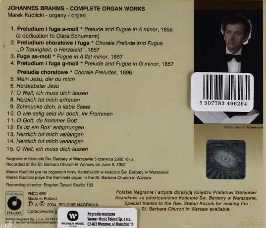 Marek Kudlicki: Plays Brahms Complete Organ Works [CD]