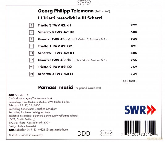 Parnassi Musici: Telemanniii Trietti Metodichi E III [CD]