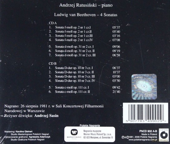 Andrzej Ratusiński: Beethoven 4 Sonatas [CD]