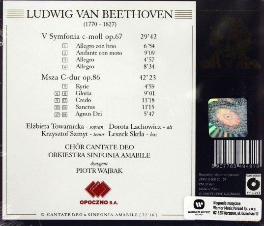 Ludwig Van Beethoven: V Symfonia C Moll Op.67 Msza C-dur [CD]