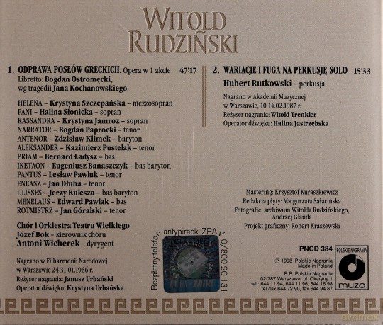Witold Rudzinski: Odprawa Poslów Greckich Opera [CD]
