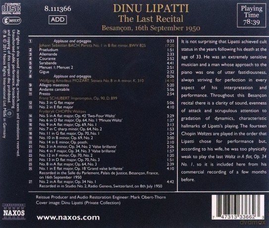 Dinu Lipatti: The Last Recital [CD]