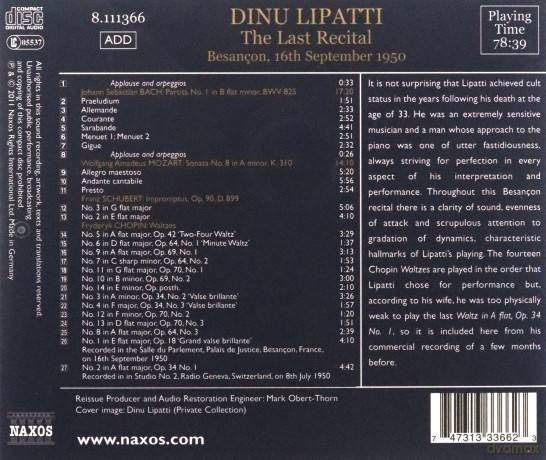 Dinu Lipatti: The Last Recital [CD]