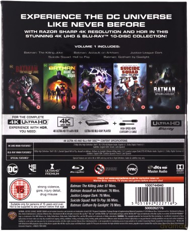 DC Animated 4K Collection: Volume 1 (Batman: Zabójczy żart / Batman: Atak na Arkham / Liga Sprawiedliwości: Mrok / Suicide Squad: Hell to Pay / Batman: Gotham by Gaslight) [Blu-Ray 4K]+[Blu-Ray]