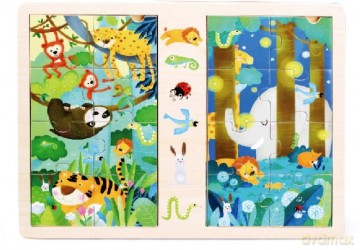 Gra i puzzle drewniane - Dżungla, 2 x 8 el.