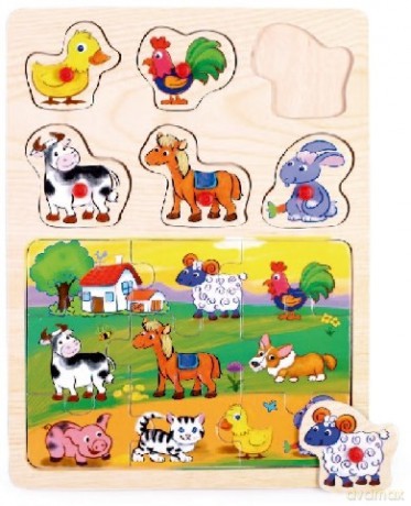 Puzzle drewniane z pinezkami 2 w 1 - Łąka
