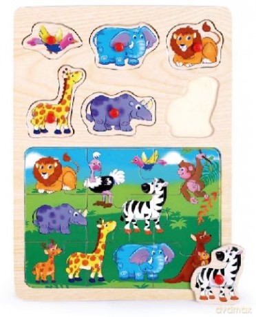 Puzzle drewniane z pinezkami 2 w 1 - Safari