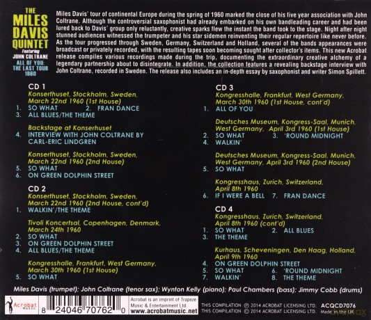 Miiles Davis Quintet: Live In Europe 1960 - Feat. John Coltrane [4CD]