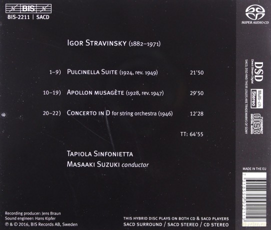 Tapiola Sinfoniettasuzuki: Stravinskypulcinella Suiteapollon [CD]