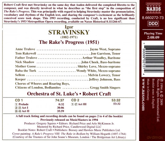 Or Of St Lukescraft: Stravinskythe Rakes Progress [2CD]