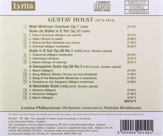 Gustav Holst: Suite De Ballet - Nicholas Braithwaite [CD]