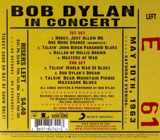 Bob Dylan: Bob Dylan In Concert: Brandeis University 1963 [CD]