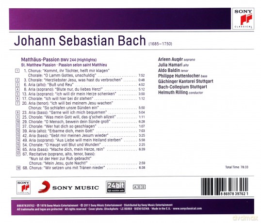 Helmuth Rilling: Johann Sebastian Bach: Matthaus-Passion (Highlights) - Sony Classical Masters [CD]