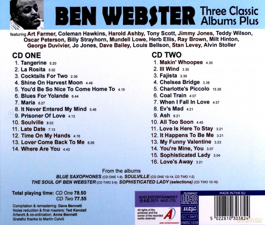 Ben Webster: Three Classic Albums Plus (Blue Saxophones / Soulville / The Soul Of Ben Webster) [2CD]
