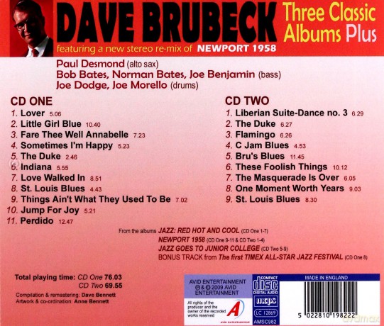 Dave Brubeck: Three Classic Albums Plus (Jazz Red Hot & Cool / Newport 1958 / Jazz Goes To Junior College) [2CD]