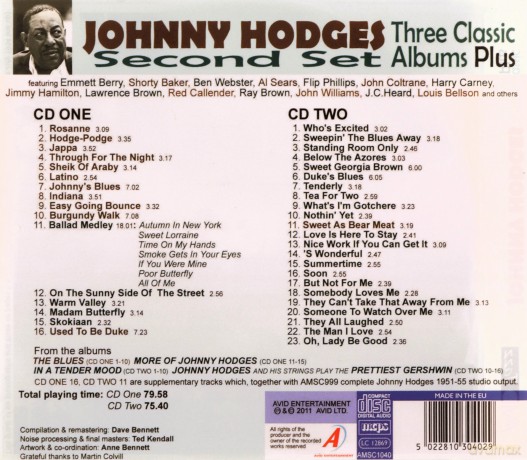 Johnny Hodges: Three Classic Albums Plus (The Blues / In A Tender Mood / Johnny Hodges And His Strings Play The Prettiest Gershwin) [2CD]